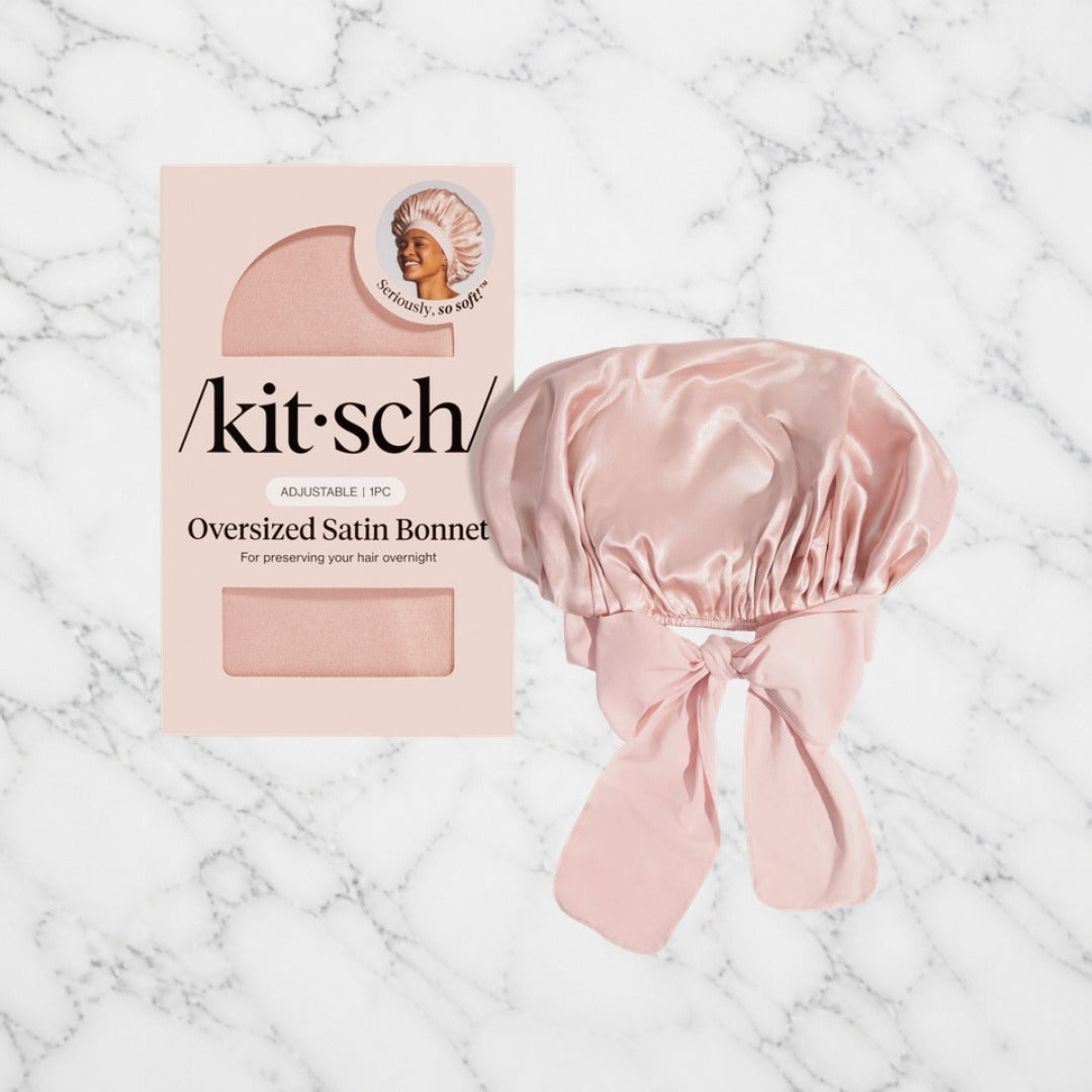 Kitsch Oversized Satin Bonnet on white marble