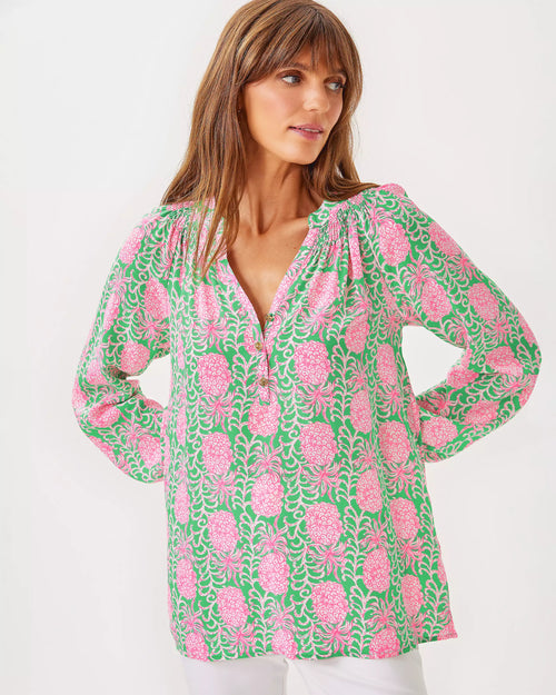 The "Fauna Green Party Like A Pineapple" Elsa Silk Top by Lilly Pulitzer