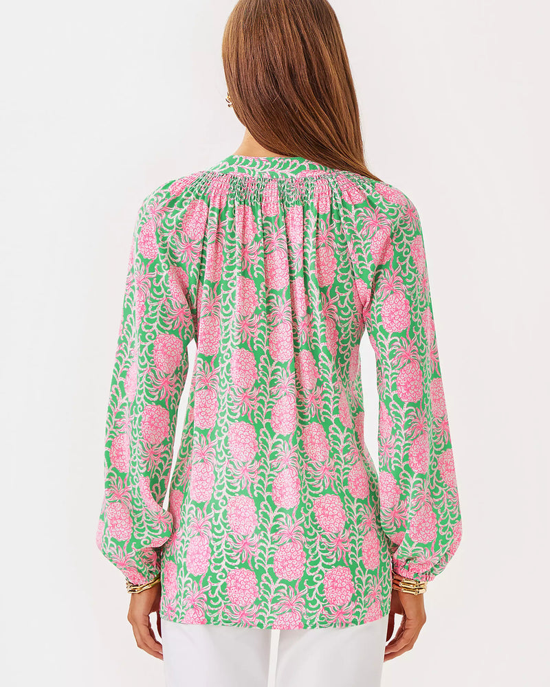 The "Fauna Green Party Like A Pineapple" Elsa Silk Top by Lilly Pulitzer