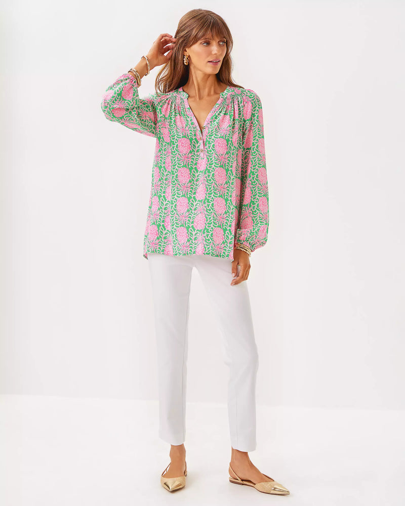 The "Fauna Green Party Like A Pineapple" Elsa Silk Top by Lilly Pulitzer