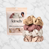Kitsch Satin Pillow Scrunchies 4pc on white marble