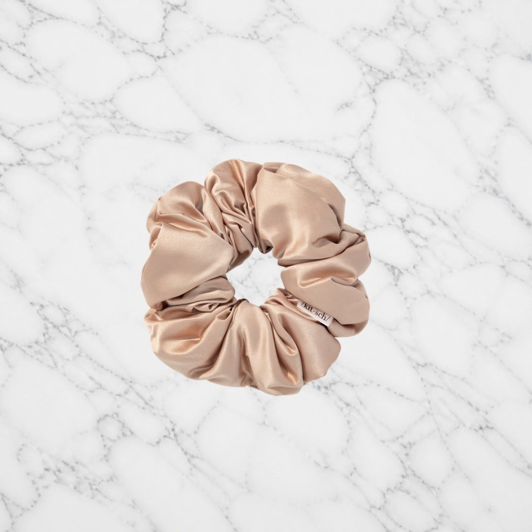 Kitsch Pillow Scrunchie blush on white marble