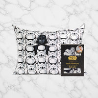 Star Wars Kitsch Satin Pillowcase with packaging on white marble