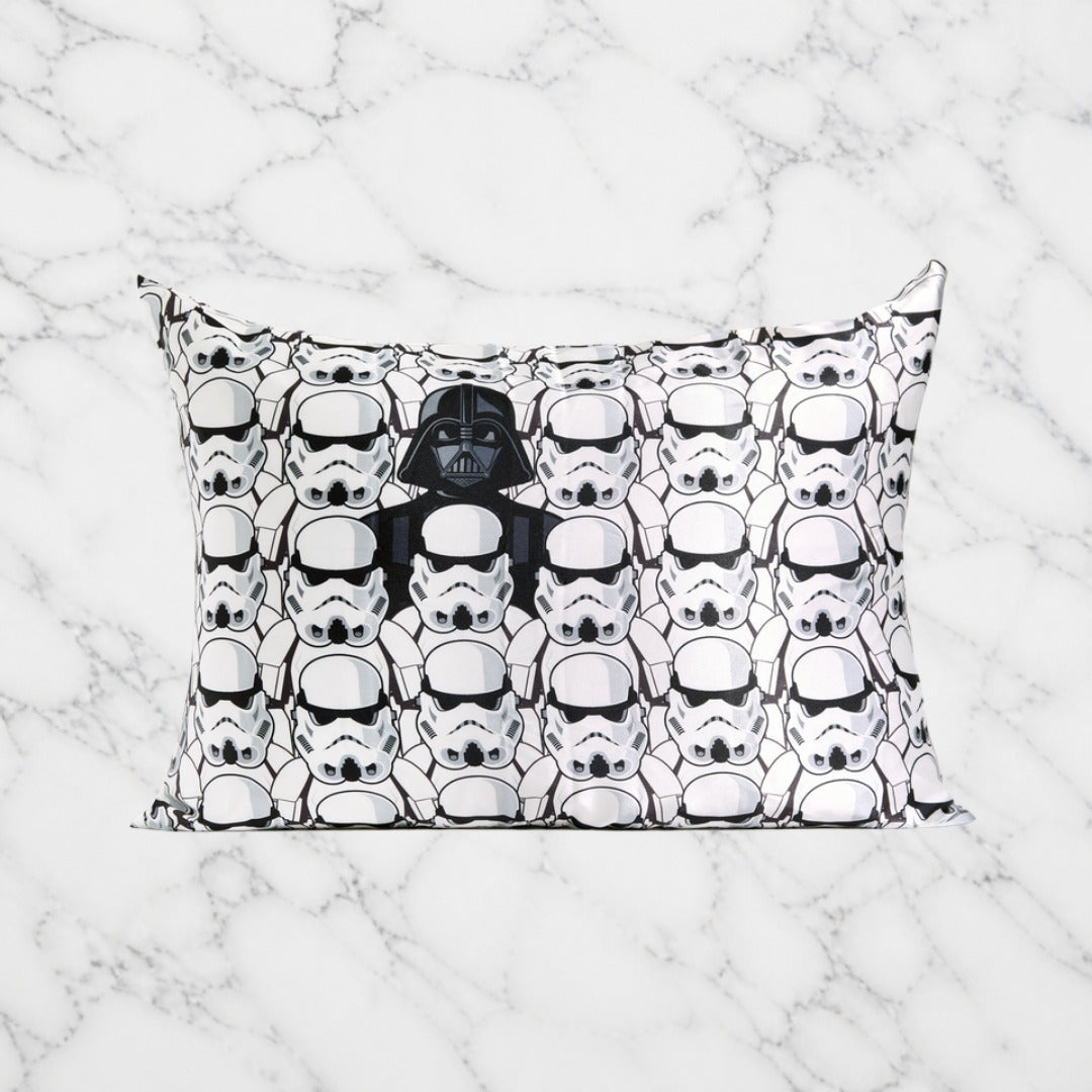 Star Wars Kitsch Satin Pillowcase on white marble