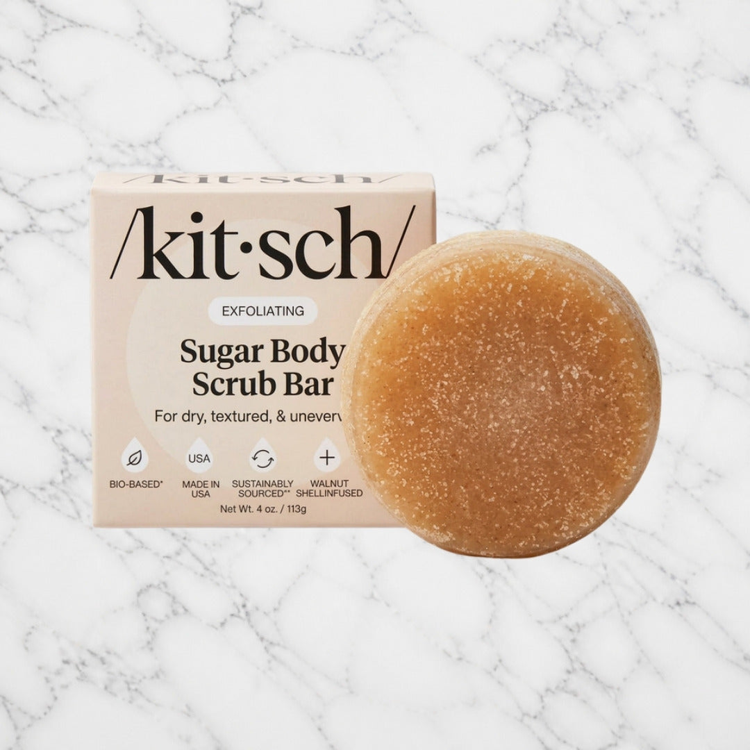Kitsch Sugar Body Scrub Bar on white marble