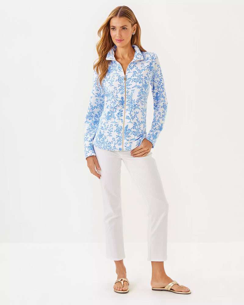 The "Resort White Tall Tales" Leona UPF 50+ Zip-up by Lilly Pulitzer