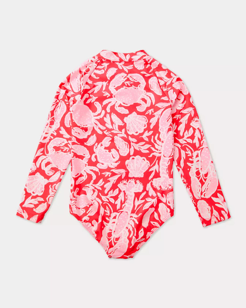 The "Crab Collab" UPF 50+ Girls Alicia Rashguard One-Piece Swimsuit by Lilly Pulitzer