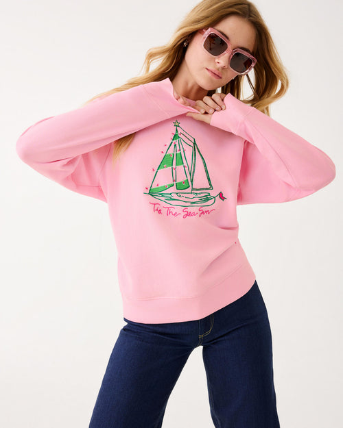 The “Holiday Party Boat” Ballad Cotton Sweatshirt by Lilly Pulitzer
