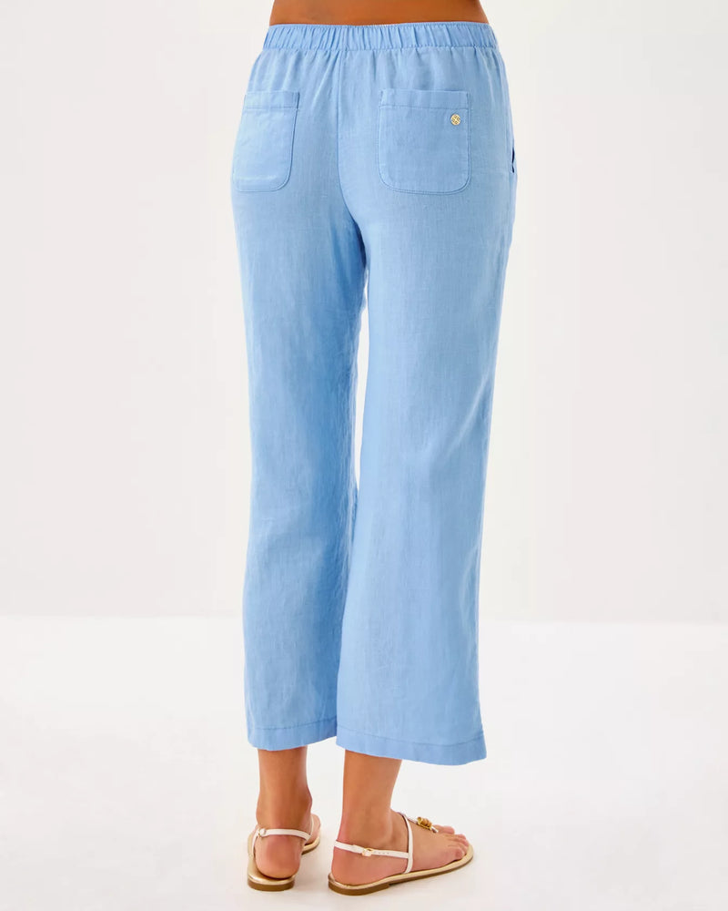 The "Jacaranda Blue" 27" Brawley Linen Crop Pant by Lilly Pulitzer