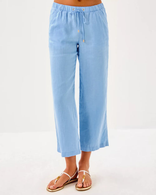 The "Jacaranda Blue" 27" Brawley Linen Crop Pant by Lilly Pulitzer