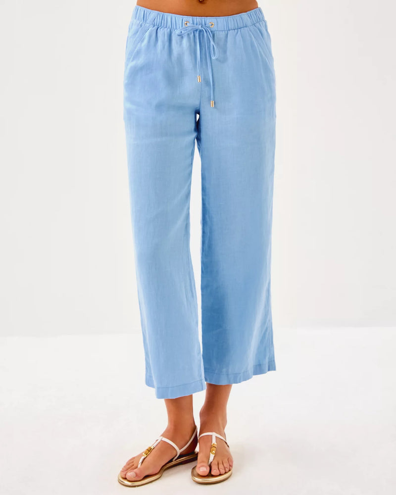The "Jacaranda Blue" 27" Brawley Linen Crop Pant by Lilly Pulitzer