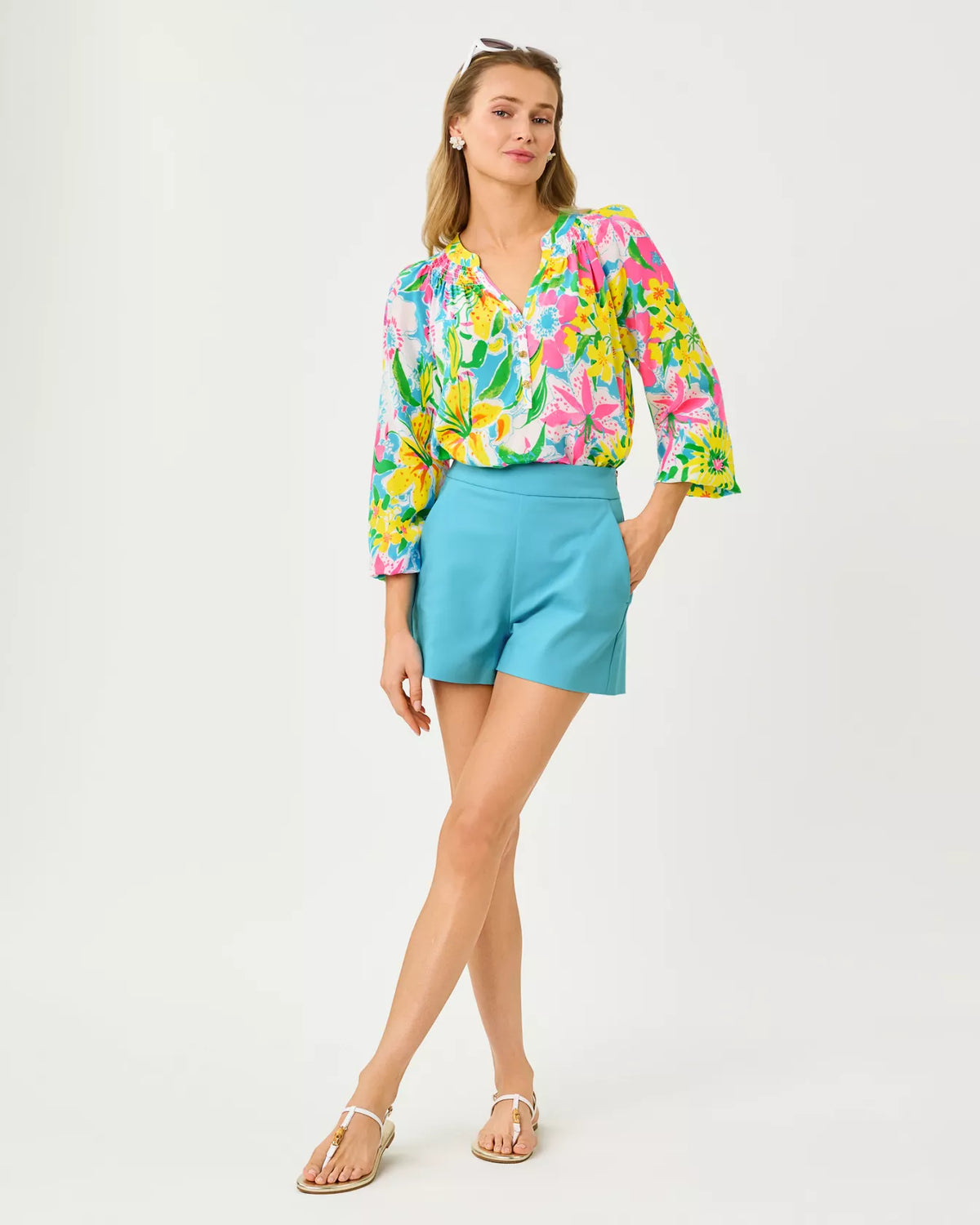The "Turquoise Tide" 3" Sarissa Stretch Shorts by Lilly Pulitzer