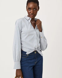 The "Low Tide Navy Shadow Shirting Stripe" Tie Lilly Shirt by Lilly Pulitzer