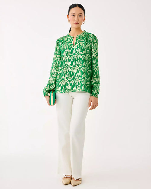 The "Bamboo Green" Giana Long Sleeve Silk Top by Lilly Pulitzer