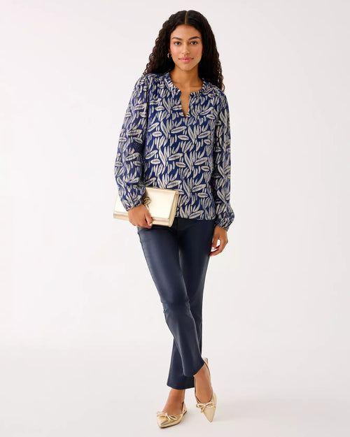The "Low Tide Navy" Giana Long Sleeve Silk Top by Lilly Pulitzer