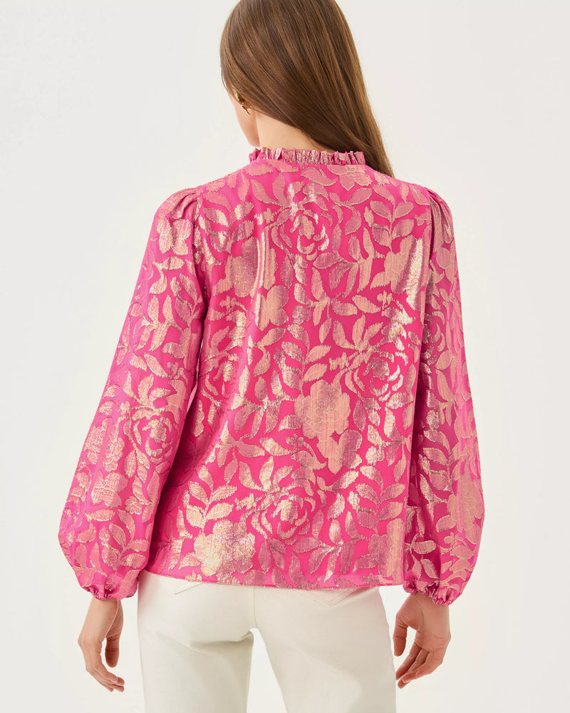 The "Sun Shell Pink" Giana Long Sleeve Silk Top by Lilly Pulitzer