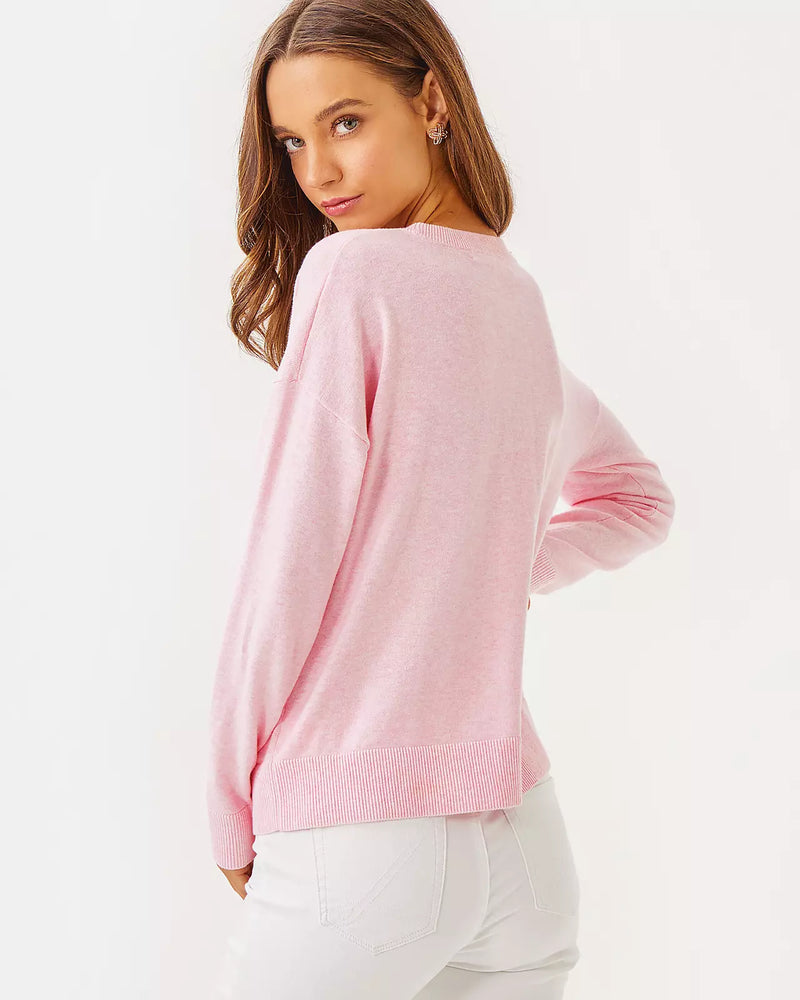 The "Heathered Pink Muse Party Pineapple Jacquard" Tensley Sweater by Lilly Pulitzer