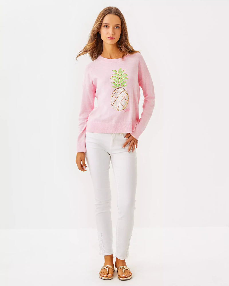 The "Heathered Pink Muse Party Pineapple Jacquard" Tensley Sweater by Lilly Pulitzer