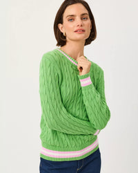 The "Chateau Green X Oleander Pink Tipping" Brockton Crew Neck Sweater by Lilly Pulitzer