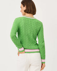 The "Chateau Green X Oleander Pink Tipping" Brockton Crew Neck Sweater by Lilly Pulitzer