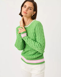 The "Chateau Green X Oleander Pink Tipping" Brockton Crew Neck Sweater by Lilly Pulitzer