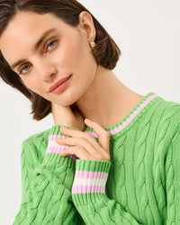 The "Chateau Green X Oleander Pink Tipping" Brockton Crew Neck Sweater by Lilly Pulitzer