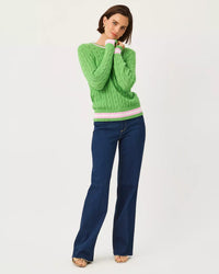 The "Chateau Green X Oleander Pink Tipping" Brockton Crew Neck Sweater by Lilly Pulitzer