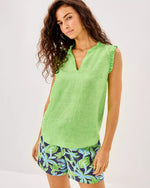 The "Crocodile Green" Kavalla Sleeveless Ruffle Top by Lilly Pulitzer
