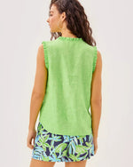 The "Crocodile Green" Kavalla Sleeveless Ruffle Top by Lilly Pulitzer