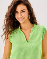 The "Crocodile Green" Kavalla Sleeveless Ruffle Top by Lilly Pulitzer