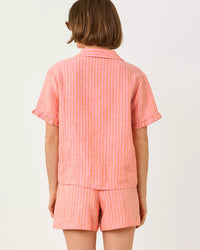 The "Sunset Orange X Saint Tropez Stripe" Carden Ruffle Top by Lilly Pulitzer