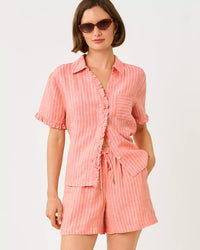 The "Sunset Orange X Saint Tropez Stripe" Carden Ruffle Top by Lilly Pulitzer