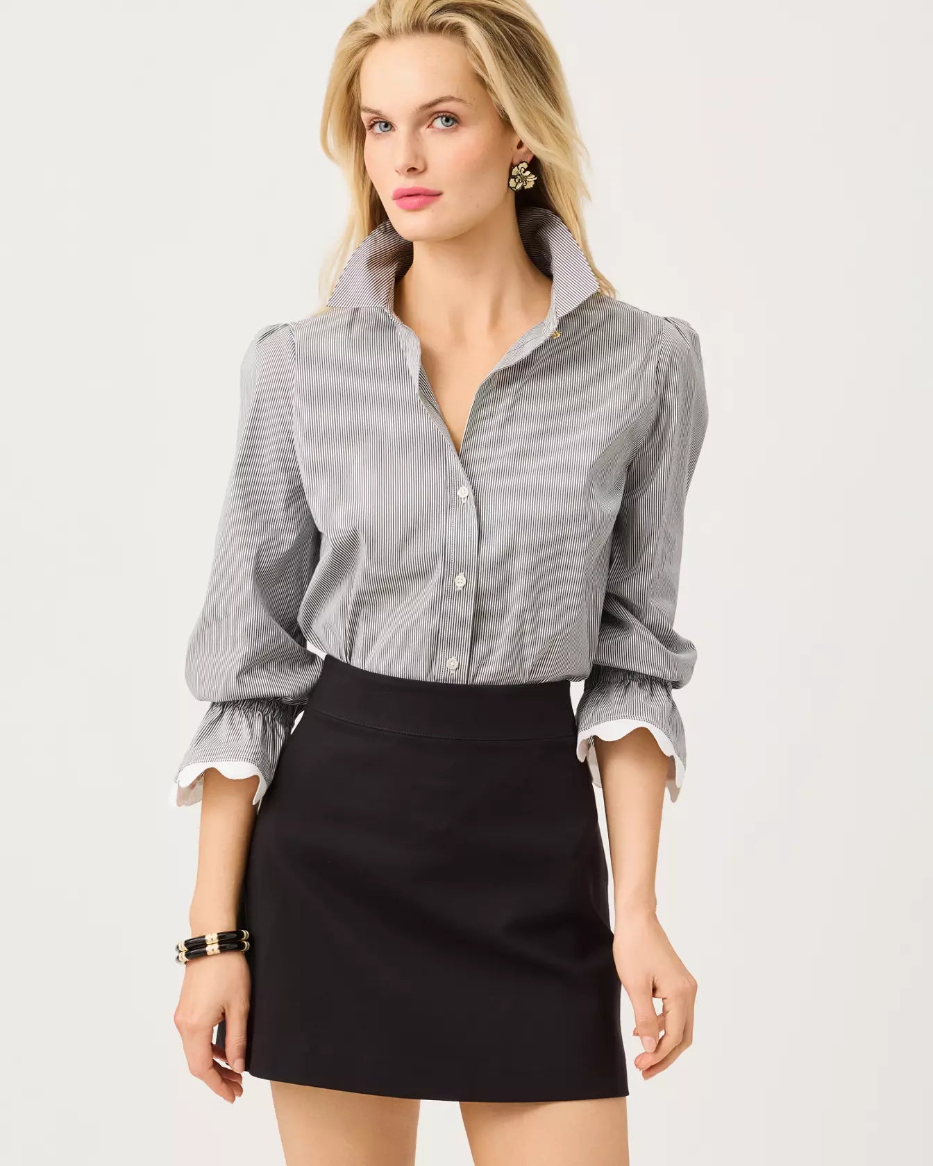 The "Noir Stripe" RicRac 3/4 Sleeve Lilly Shirt by Lilly Pulitzer
