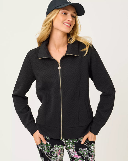 The "Noir Butterfly Quilted Knit" Eleni Zip-Up Jacket by Lilly Pulitzer
