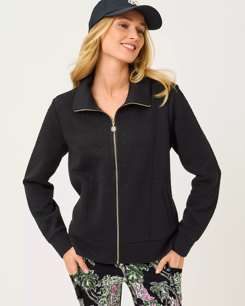 The "Noir Butterfly Quilted Knit" Eleni Zip-Up Jacket by Lilly Pulitzer