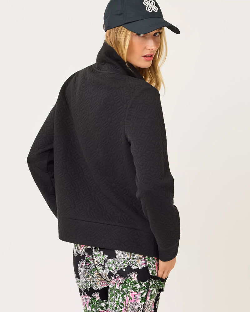 The "Noir Butterfly Quilted Knit" Eleni Zip-Up Jacket by Lilly Pulitzer
