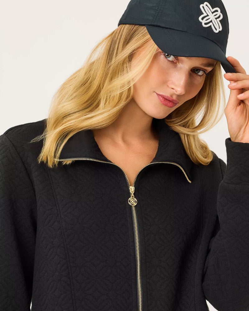 The "Noir Butterfly Quilted Knit" Eleni Zip-Up Jacket by Lilly Pulitzer