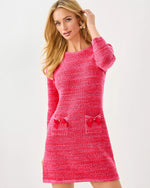 The "Cherry Red Metallic Marl" Rhysa 3/4 Sleeve Sweater Dress by Lilly Pulitzer