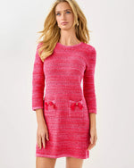 The "Cherry Red Metallic Marl" Rhysa 3/4 Sleeve Sweater Dress by Lilly Pulitzer