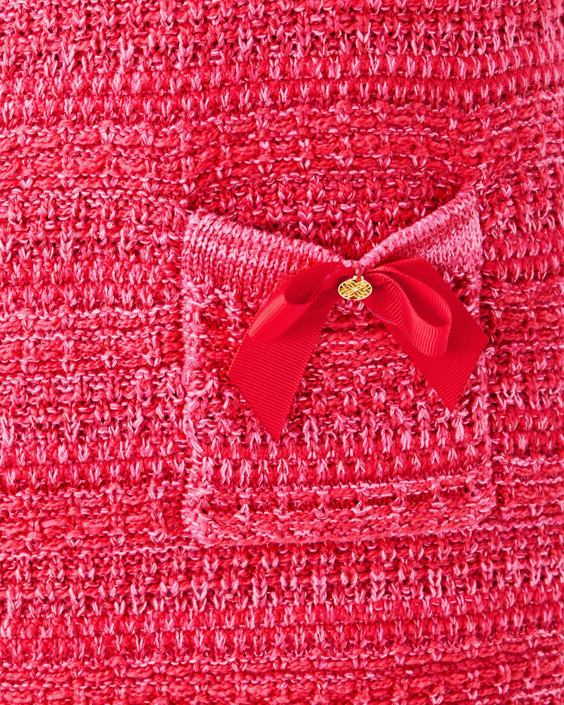 The "Cherry Red Metallic Marl" Rhysa 3/4 Sleeve Sweater Dress by Lilly Pulitzer
