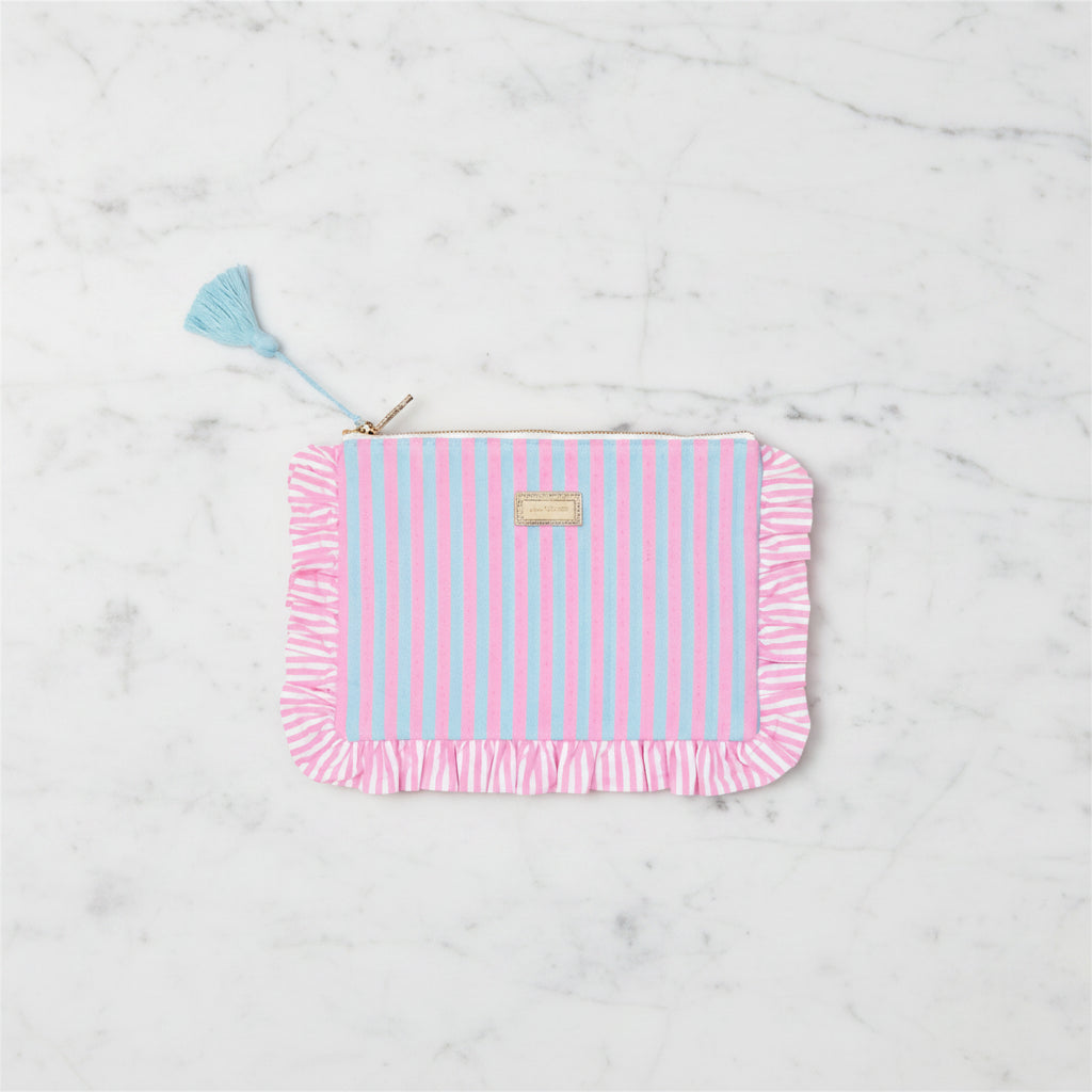 The "Fresh Water Blue x Conch Shell Pink" Ruffle Pouch by Lilly Pulitzer