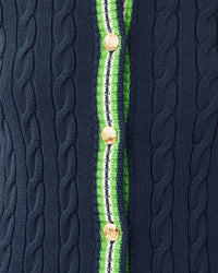 The "Low Tide Navy x Chateau Green Tipping" Brockton Crew Neck Cardigan by Lilly Pulitzer