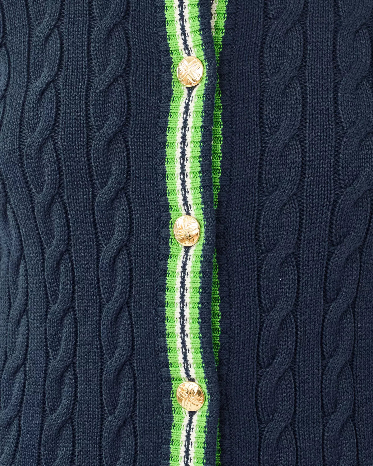 The "Low Tide Navy x Chateau Green Tipping" Brockton Crew Neck Cardigan by Lilly Pulitzer
