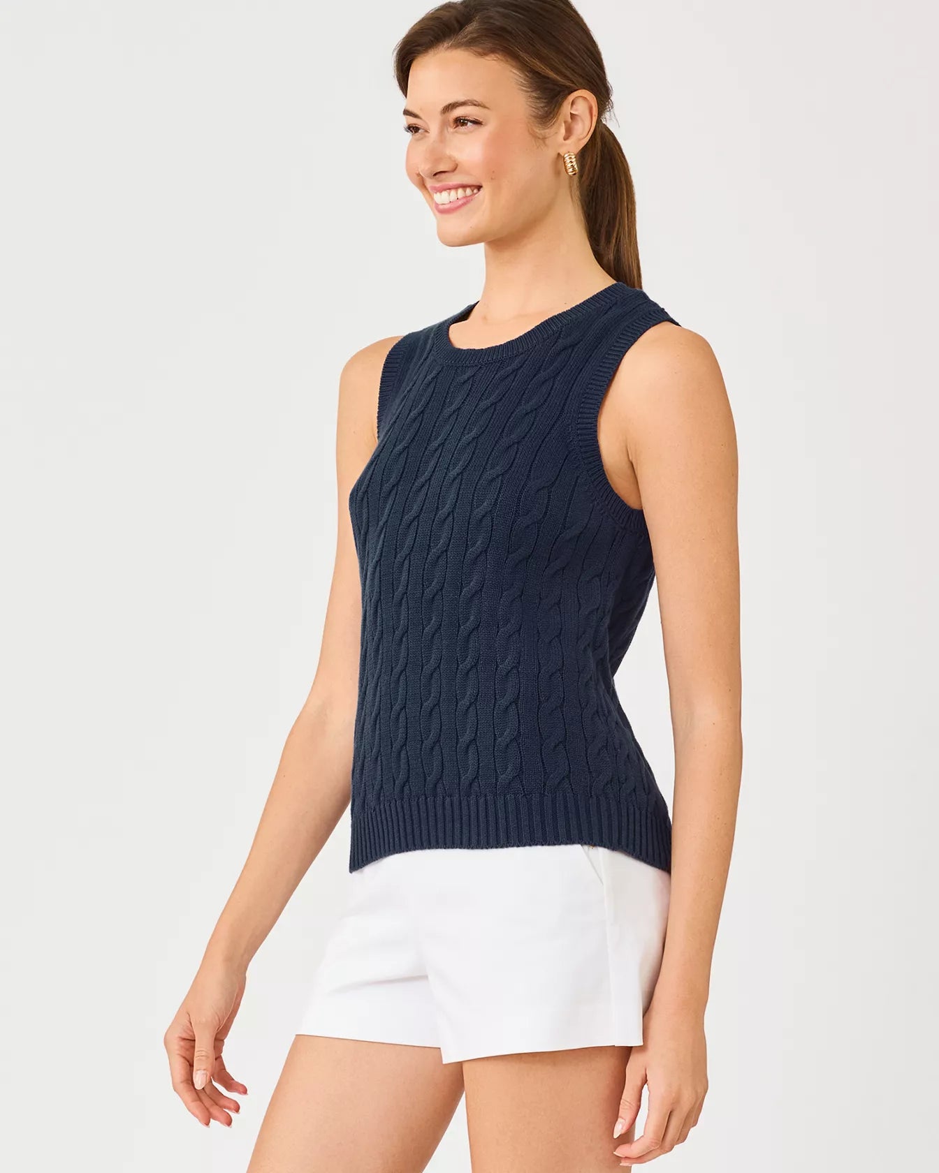 The "Low Tide Navy" Brockton Crew Neck Sweater Tank by Lilly Pulitzer