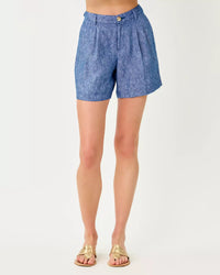 The "Starlight Navy" 7" Dewey Linen Short by Lilly Pulitzer