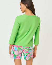 The "Jackfruit Green" Clairmont 3/4 Sleeve Lace Trimmed Knit Top by Lilly Pulitzer