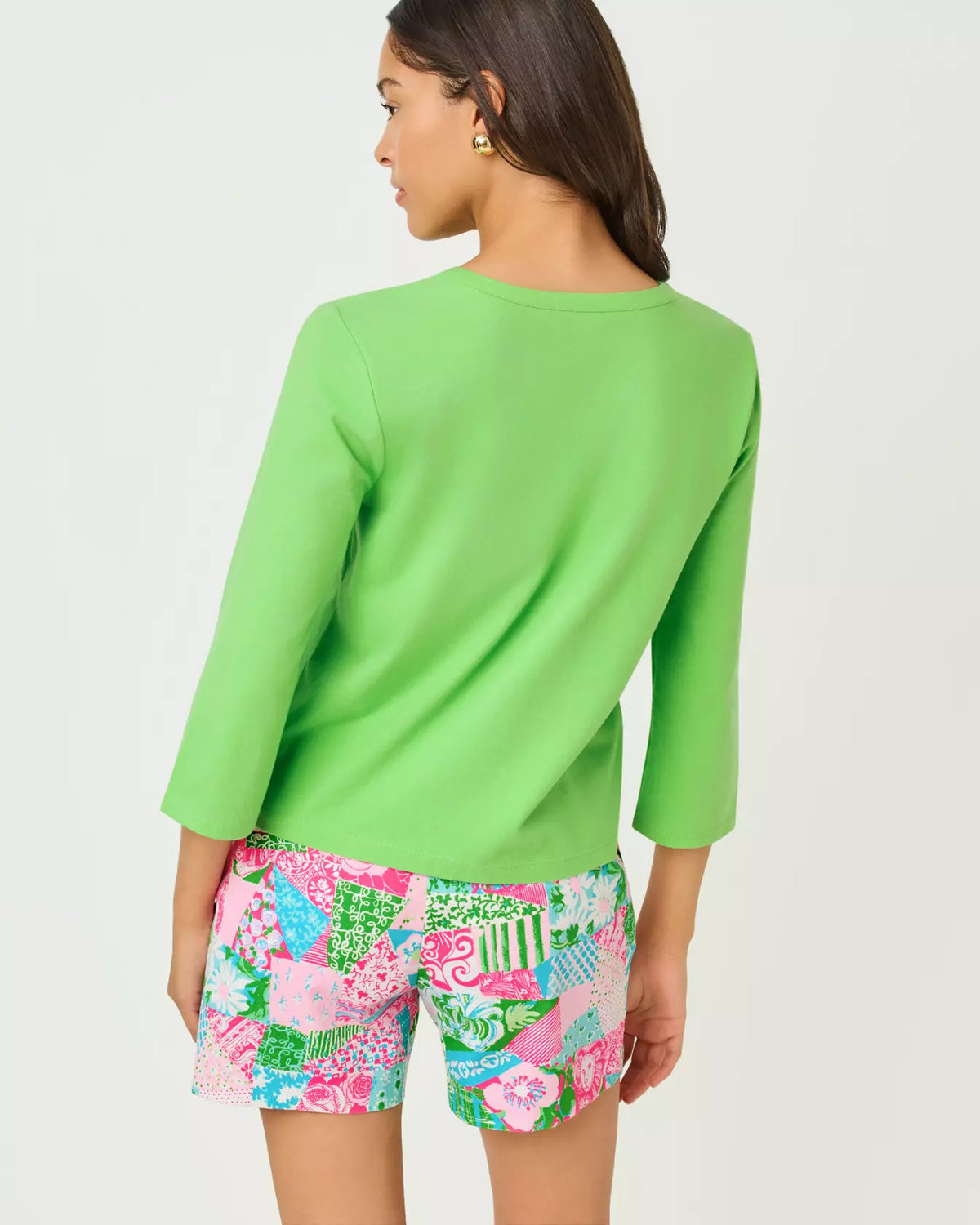 The "Jackfruit Green" Clairmont 3/4 Sleeve Lace Trimmed Knit Top by Lilly Pulitzer