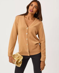 The "Heathered Iced Latte" Tippery Longer Length Cashmere Cardigan by Lilly Pulitzer