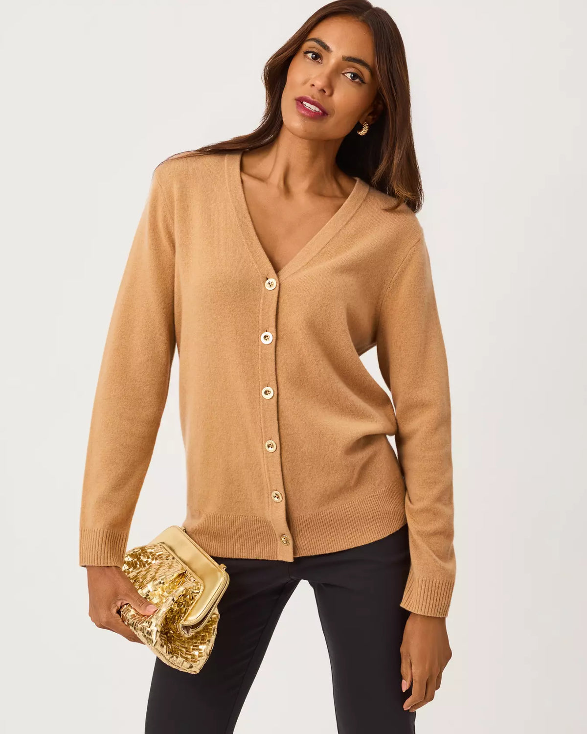 The "Heathered Iced Latte" Tippery Longer Length Cashmere Cardigan by Lilly Pulitzer