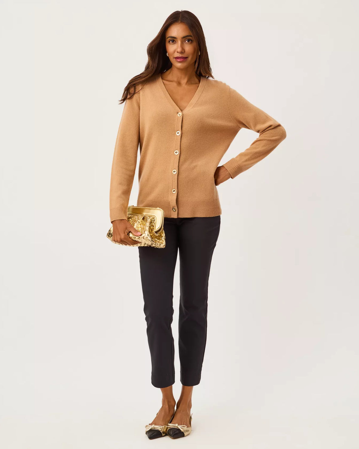 The "Heathered Iced Latte" Tippery Longer Length Cashmere Cardigan by Lilly Pulitzer